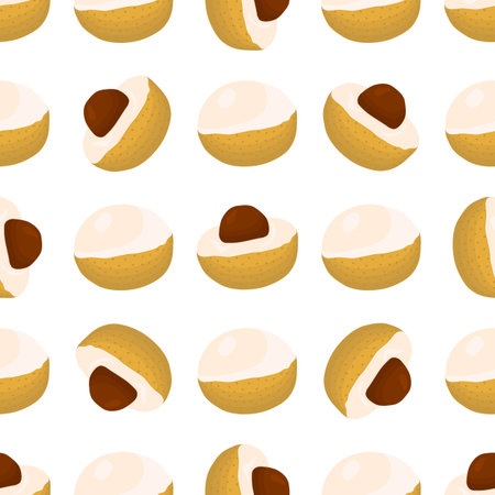 Illustration on theme big colored seamless longan, bright fruit pattern for seal. Fruit pattern consisting of beautiful seamless repeat longan. Simple colorful pattern fruit from seamless longan.のイラスト素材