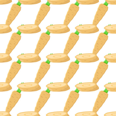Illustration on theme of pattern plant parsnip, vegetable root for seal. Vegetable pattern consisting of beautiful plant parsnip, many root. Simple colorful vegetable pattern from root plant parsnip.のイラスト素材