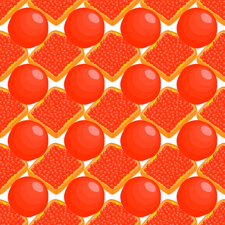 Illustration on theme big pattern identical types fish caviar, egg equal size. Egg pattern consisting of fresh fish caviar for colored print on wallpaper. Abstract egg pattern from many fish caviar.のイラスト素材