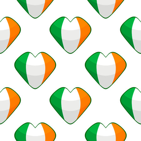 Illustration on theme Irish holiday St Patrick day, seamless color hearts. Pattern St Patrick day consisting of many identical hearts on white background. Hearts it main accessory for St Patrick day.のイラスト素材