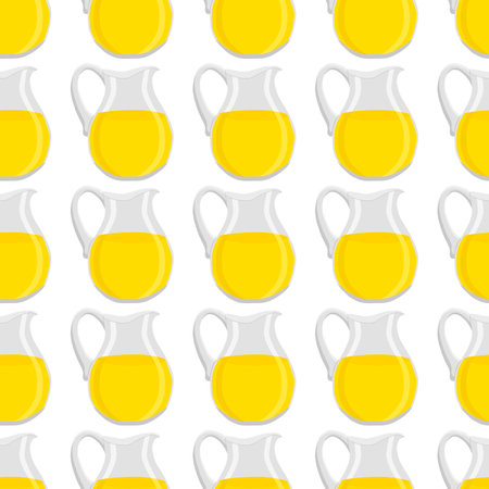 Illustration on theme big colored lemonade in glass jug for natural drink. Lemonade pattern consisting of collection kitchen accessory, glass jug to organic food. Tasty fresh lemonade from glass jug.のイラスト素材