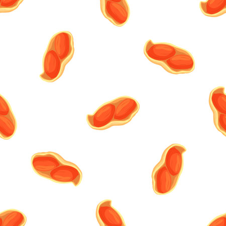Illustration on theme big pattern identical types peanut, nut equal size. Peanut pattern consisting of natural nut for colored print on wallpaper. Abstract colorful pattern from many yummy nut peanut.のイラスト素材