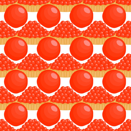 Illustration on theme big pattern identical types fish caviar, egg equal size. Egg pattern consisting of fresh fish caviar for colored print on wallpaper. Abstract egg pattern from many fish caviar.のイラスト素材