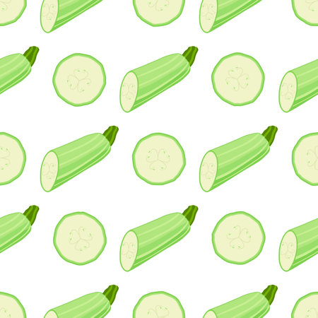 Illustration on theme of bright pattern zucchini, vegetable squash for seal. Vegetable pattern consisting of beautiful zucchini, many squash. Simple colorful vegetable pattern from squash zucchini.のイラスト素材