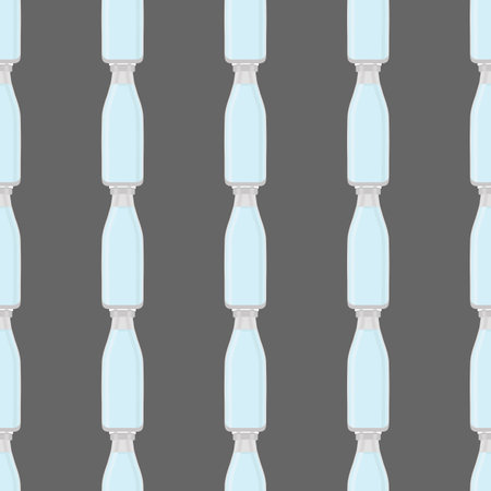 Illustration on theme set identical types glass bottles for drinking water. Water pattern consisting of collection kitchen accessory, same glass bottles to organic food. Tasty water in glass bottles.のイラスト素材