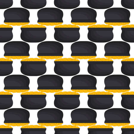 Illustration on theme Irish holiday St Patrick day, seamless pot of coins. Pattern St Patrick day of many identical coins in pot on white background. Pot for coins it main accessory for St Patrick dayのイラスト素材