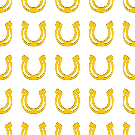 Illustration on theme Irish holiday St Patrick day, seamless horseshoes. Pattern St Patrick day consisting of identical horseshoes on white background. Horseshoes it main accessory for St Patrick day.のイラスト素材