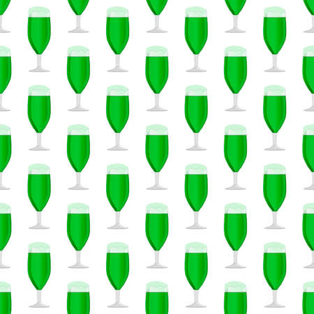 Illustration Irish holiday St Patrick day, seamless color beer in mug. Pattern St Patrick day consisting of many identical beer mug on white background. Beer at mug main accessory for St Patrick day.のイラスト素材
