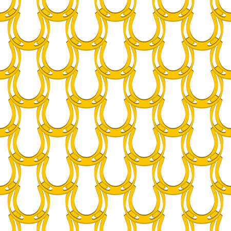 Illustration on theme Irish holiday St Patrick day, seamless horseshoes. Pattern St Patrick day consisting of identical horseshoes on white background. Horseshoes it main accessory for St Patrick day.のイラスト素材