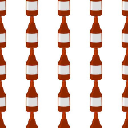 Illustration on theme seamless beer glass bottles with lid for brewery. Pattern beer consisting of many identical glass bottles on white background. Glass bottles it main accessory for beer gourmet.のイラスト素材