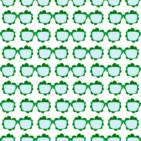 Illustration on theme Irish holiday St Patrick day, seamless eyeglasses. Pattern St Patrick day consisting of many identical eyeglasses on white background. Eyeglasses it main accessory St Patrick dayのイラスト素材