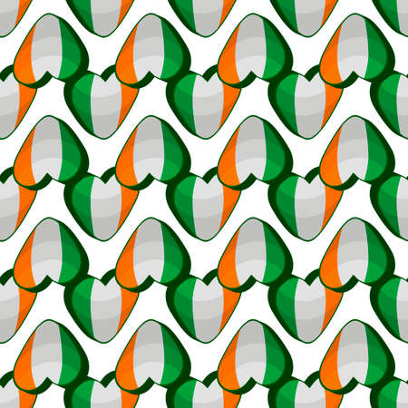 Illustration on theme Irish holiday St Patrick day, seamless color hearts. Pattern St Patrick day consisting of many identical hearts on white background. Hearts it main accessory for St Patrick day.のイラスト素材