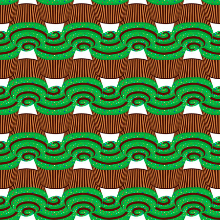 Illustration on theme Irish holiday St Patrick day, seamless green muffins. Pattern St Patrick day consisting of many identical muffins on white background. Muffins it main accessory St Patrick day.のイラスト素材