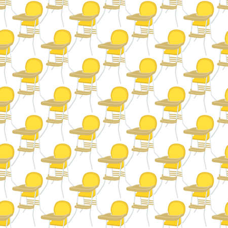 Illustration on theme colorful modern child high chair for baby feeding. Drawing consisting of collection colored layouts child chair on high legs. Kit stylish child accessory it bright high chair.のイラスト素材