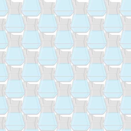 Illustration on theme colored set identical types glass jugs for drinking water. Water pattern consisting of collection kitchen accessory, same glass jugs to organic food. Tasty water in glass jugs.のイラスト素材