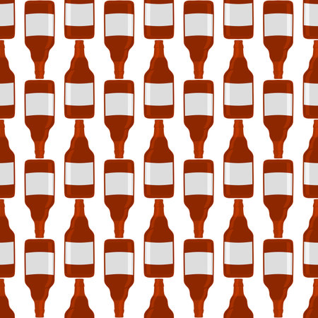 Illustration on theme seamless beer glass bottles with lid for brewery. Pattern beer consisting of many identical glass bottles on white background. Glass bottles it main accessory for beer gourmet.のイラスト素材