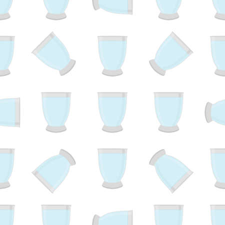 Illustration on theme colored set identical types glass cups for drinking water. Water pattern consisting of collection kitchen accessory, same glass cups to organic food. Tasty water in glass cups.のイラスト素材