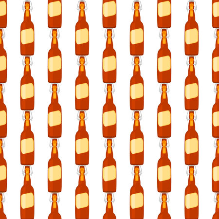 Illustration on theme seamless beer glass bottles with lid for brewery. Pattern beer consisting of many identical glass bottles on white background. Glass bottles it main accessory for beer gourmet.のイラスト素材
