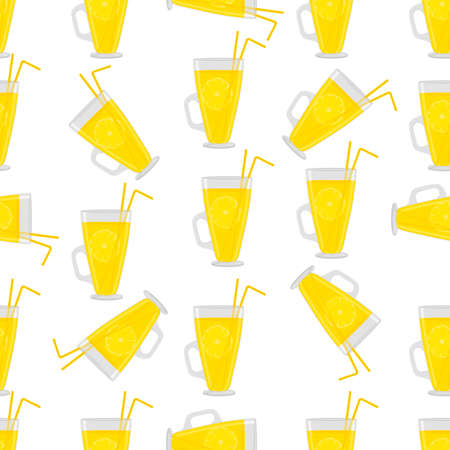 Illustration on theme big colored lemonade in glass cup for natural drink. Lemonade pattern consisting of collection kitchen accessory, glass cup to organic food. Tasty fresh lemonade from glass cup.のイラスト素材