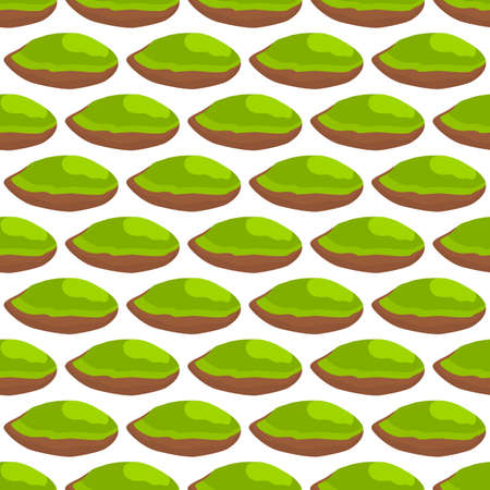 Illustration on theme big pattern identical types pistachio, nut equal size. Pistachio pattern consisting of fresh nut for colored print on wallpaper. Abstract colorful pattern from many nut pistachioのイラスト素材