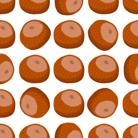 Illustration on theme big pattern identical types hazelnut, nut equal size. Hazelnut pattern consisting of natural nut for colored print on wallpaper. Abstract colorful pattern from many nut hazelnut.のイラスト素材