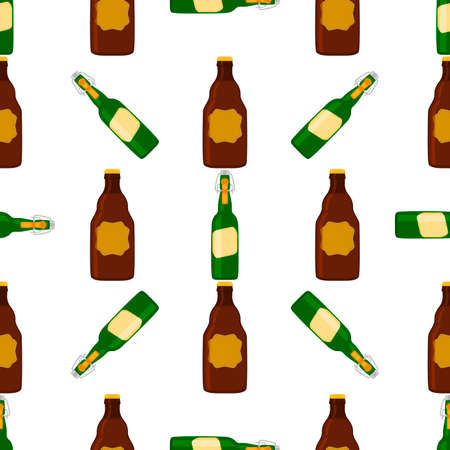 Illustration on theme seamless beer glass bottles with lid for brewery. Pattern beer consisting of many identical glass bottles on white background. Glass bottles it main accessory for beer gourmet.のイラスト素材