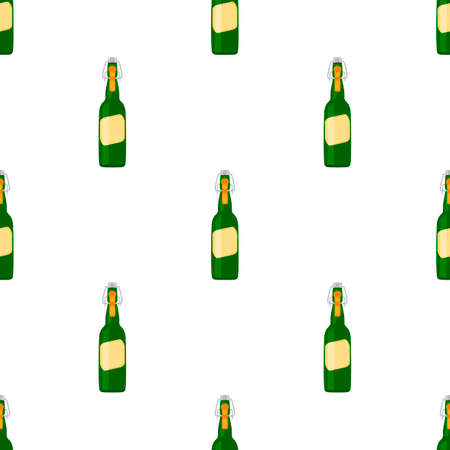 Illustration on theme seamless beer glass bottles with lid for brewery. Pattern beer consisting of many identical glass bottles on white background. Glass bottles it main accessory for beer gourmet.のイラスト素材