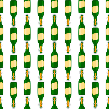 Illustration on theme seamless beer glass bottles with lid for brewery. Pattern beer consisting of many identical glass bottles on white background. Glass bottles it main accessory for beer gourmet.のイラスト素材