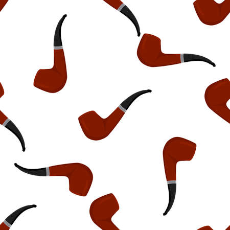 Illustration on theme many identical seamless types smoke pipes different size for tobacco. Pipe pattern consisting of color collection accessory of smoke tobacco. Tobacco smoke pipe to damage health.のイラスト素材