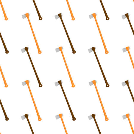 Illustration on theme pattern steel axes with wooden handle, metal ax for hunting. Big kit ax consisting of many identical axes on white background. Forged axes it main male accessory, ax for survivalのイラスト素材