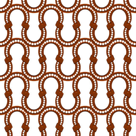 Illustration on theme Irish holiday St Patrick day, seamless horseshoes. Pattern St Patrick day consisting of identical horseshoes on white background. Horseshoes it main accessory for St Patrick day.のイラスト素材