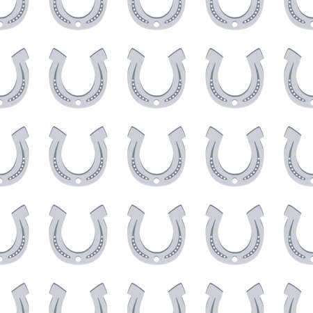 Illustration on theme Irish holiday St Patrick day, seamless horseshoes. Pattern St Patrick day consisting of identical horseshoes on white background. Horseshoes it main accessory for St Patrick day.のイラスト素材
