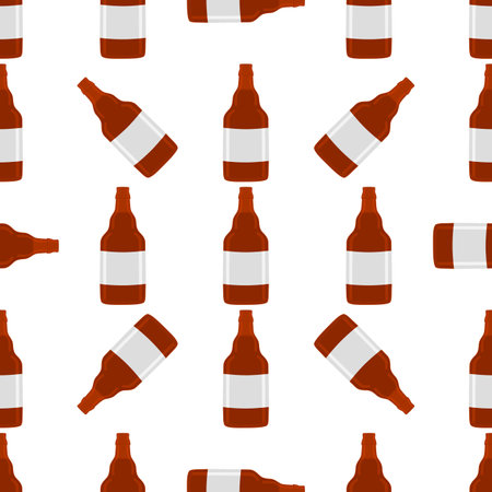 Illustration on theme seamless beer glass bottles with lid for brewery. Pattern beer consisting of many identical glass bottles on white background. Glass bottles it main accessory for beer gourmet.のイラスト素材