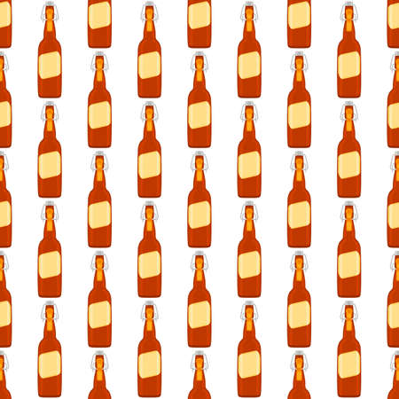 Illustration on theme seamless beer glass bottles with lid for brewery. Pattern beer consisting of many identical glass bottles on white background. Glass bottles it main accessory for beer gourmet.のイラスト素材