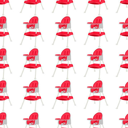 Illustration on theme colorful modern child high chair for baby feeding. Drawing consisting of collection colored layouts child chair on high legs. Kit stylish child accessory it bright high chair.のイラスト素材