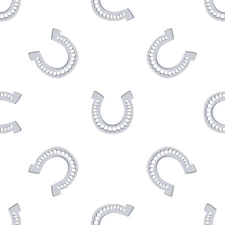Illustration on theme Irish holiday St Patrick day, seamless horseshoes. Pattern St Patrick day consisting of identical horseshoes on white background. Horseshoes it main accessory for St Patrick day.のイラスト素材