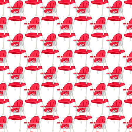 Illustration on theme colorful modern child high chair for baby feeding. Drawing consisting of collection colored layouts child chair on high legs. Kit stylish child accessory it bright high chair.のイラスト素材