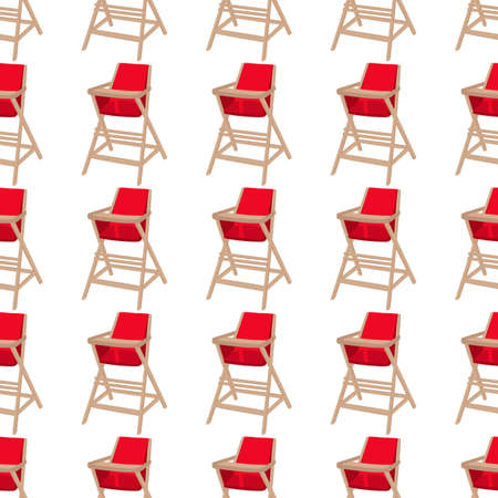 Illustration on theme colorful modern child high chair for baby feeding. Drawing consisting of collection colored layouts child chair on high legs. Kit stylish child accessory it bright high chair.のイラスト素材