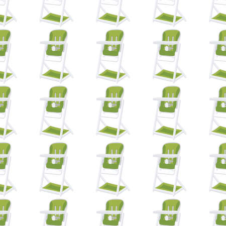 Illustration on theme colorful modern child high chair for baby feeding. Drawing consisting of collection colored layouts child chair on high legs. Kit stylish child accessory it bright high chair.のイラスト素材