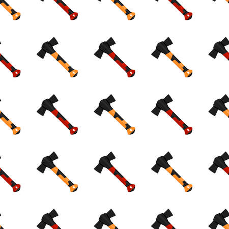 Illustration on theme pattern steel axes with wooden handle, metal ax for hunting. Big kit ax consisting of many identical axes on white background. Forged axes it main male accessory, ax for survivalのイラスト素材