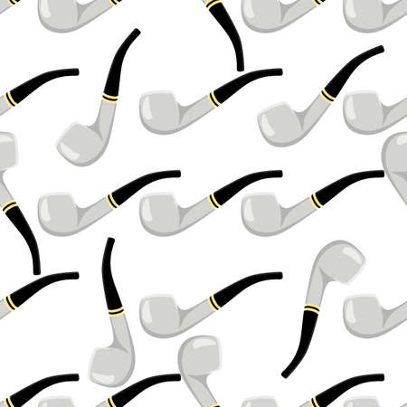 Illustration on theme many identical seamless types smoke pipes different size for tobacco. Pipe pattern consisting of color collection accessory of smoke tobacco. Tobacco smoke pipe to damage health.のイラスト素材