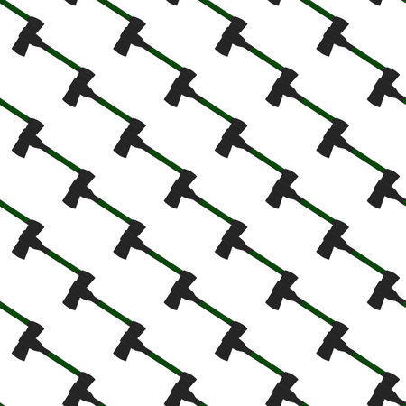 Illustration on theme pattern steel axes with wooden handle, metal ax for hunting. Big kit ax consisting of many identical axes on white background. Forged axes it main male accessory, ax for survivalのイラスト素材