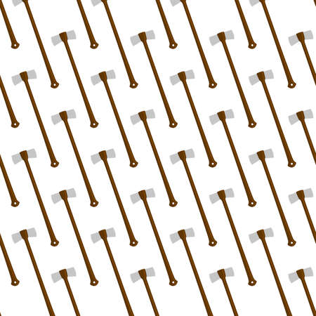 Illustration on theme pattern steel axes with wooden handle, metal ax for hunting. Big kit ax consisting of many identical axes on white background. Forged axes it main male accessory, ax for survivalのイラスト素材