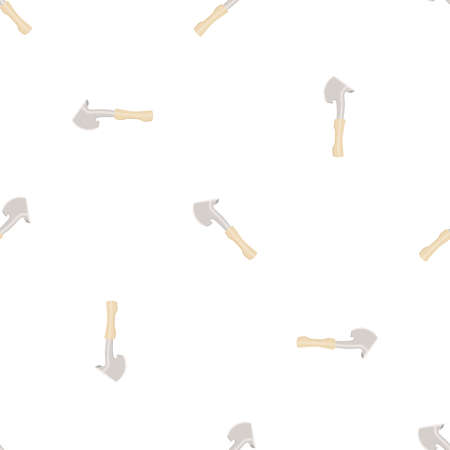 Illustration on theme pattern steel axes with wooden handle, metal ax for hunting. Big kit ax consisting of many identical axes on white background. Forged axes it main male accessory, ax for survivalのイラスト素材