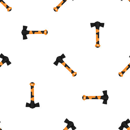 Illustration on theme pattern steel axes with wooden handle, metal ax for hunting. Big kit ax consisting of many identical axes on white background. Forged axes it main male accessory, ax for survivalのイラスト素材