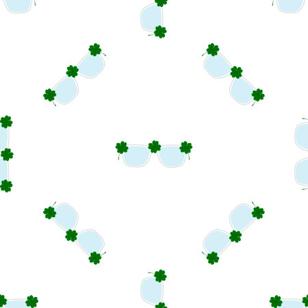 Illustration on theme Irish holiday St Patrick day, seamless eyeglasses. Pattern St Patrick day consisting of many identical eyeglasses on white background. Eyeglasses it main accessory St Patrick dayのイラスト素材