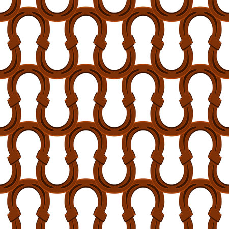 Illustration on theme Irish holiday St Patrick day, seamless horseshoes. Pattern St Patrick day consisting of identical horseshoes on white background. Horseshoes it main accessory for St Patrick day.のイラスト素材