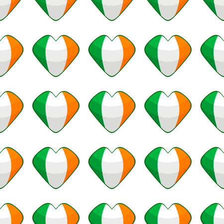Illustration on theme Irish holiday St Patrick day, seamless color hearts. Pattern St Patrick day consisting of many identical hearts on white background. Hearts it main accessory for St Patrick day.のイラスト素材