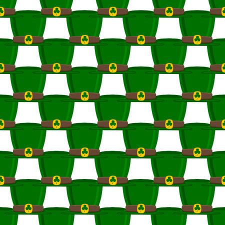 Illustration on theme Irish holiday St Patrick day, seamless headdress hats. Pattern St Patrick day consisting of many identical hats on white background. Hats it main accessory for St Patrick day.のイラスト素材