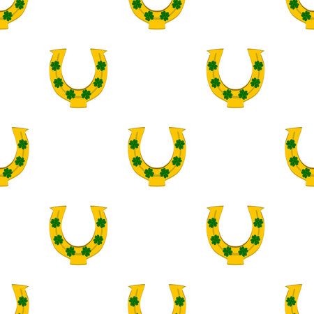 Illustration on theme Irish holiday St Patrick day, seamless horseshoes. Pattern St Patrick day consisting of identical horseshoes on white background. Horseshoes it main accessory for St Patrick day.のイラスト素材